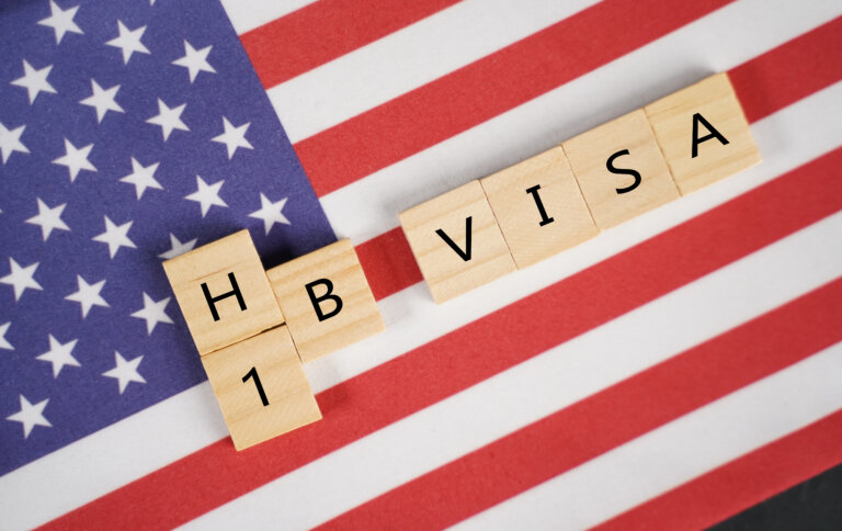h1b visa with the american flag in the background