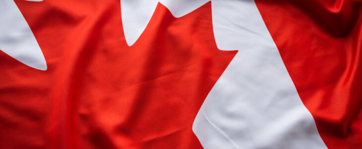 Close up studio shot of real Canadian flag