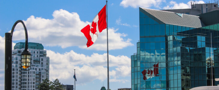 Canadian Flag at the waterfront in the Halifax Harbour, Nova Scotia